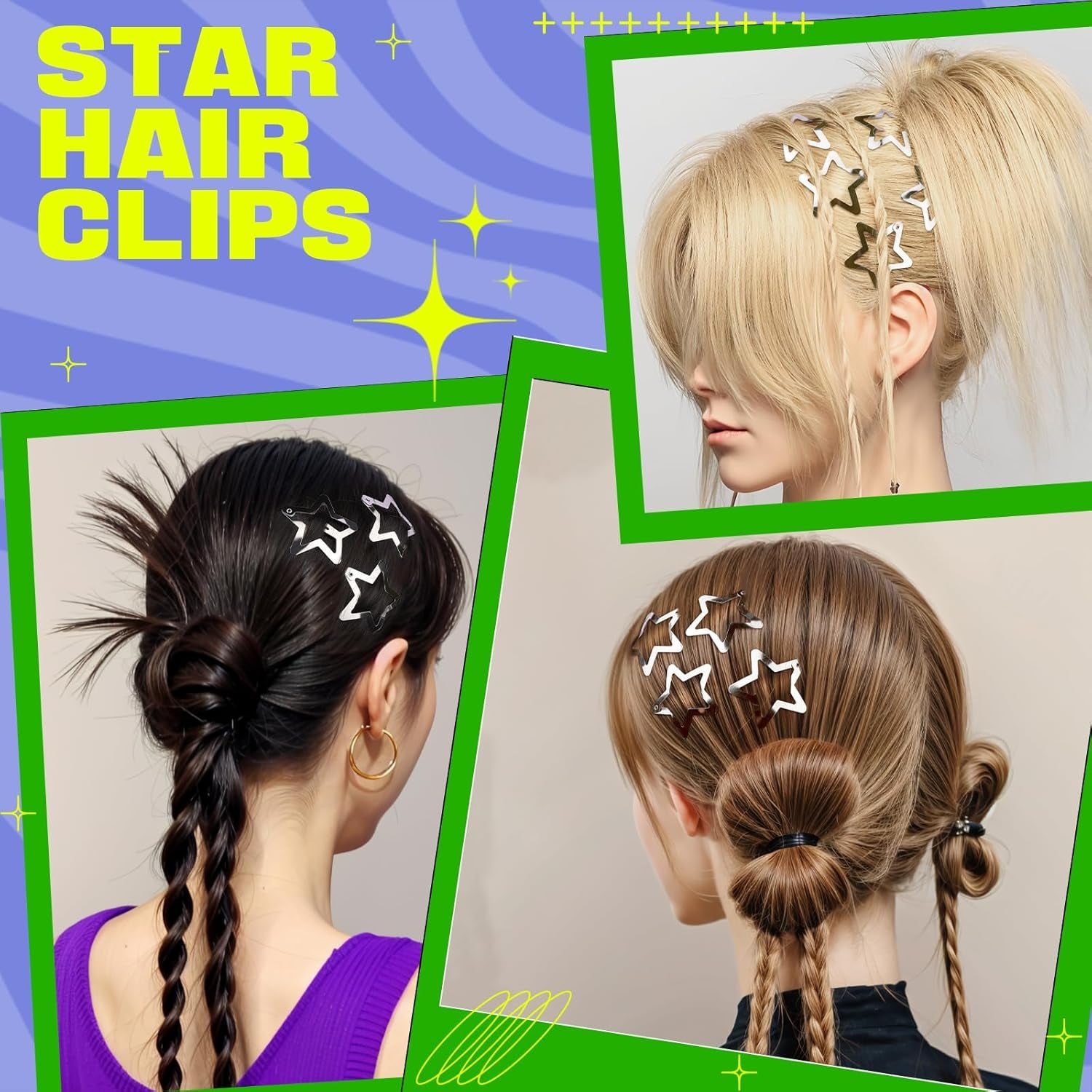 30 PCS 1.61" Star Hair Clips, Y2K Hair Accessories, Silver Star Clips for Girls Women, Rave Accessories, Non Slip Star Barrettes, Metal Star Snap Hair Clips